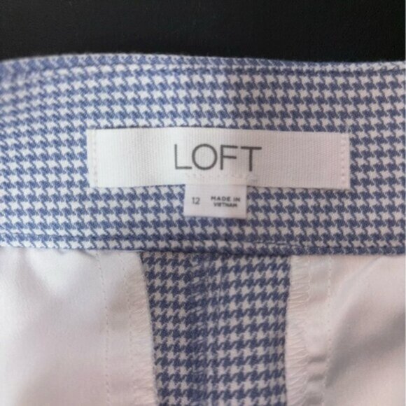 LOFT Blue Houndstooth Ankle Pants Size 12 Stretch Trousers - Picture 2 of 10